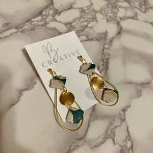 Handcrafted Gold/Teal/Beige Earrings